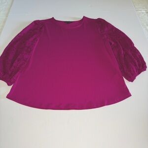 Adrianna Papell pink shirt with lace long sleeves women size large
